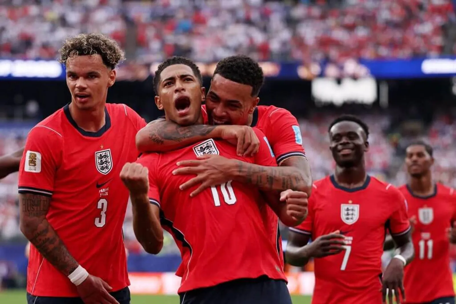 Jude Bellingham celebrates for England