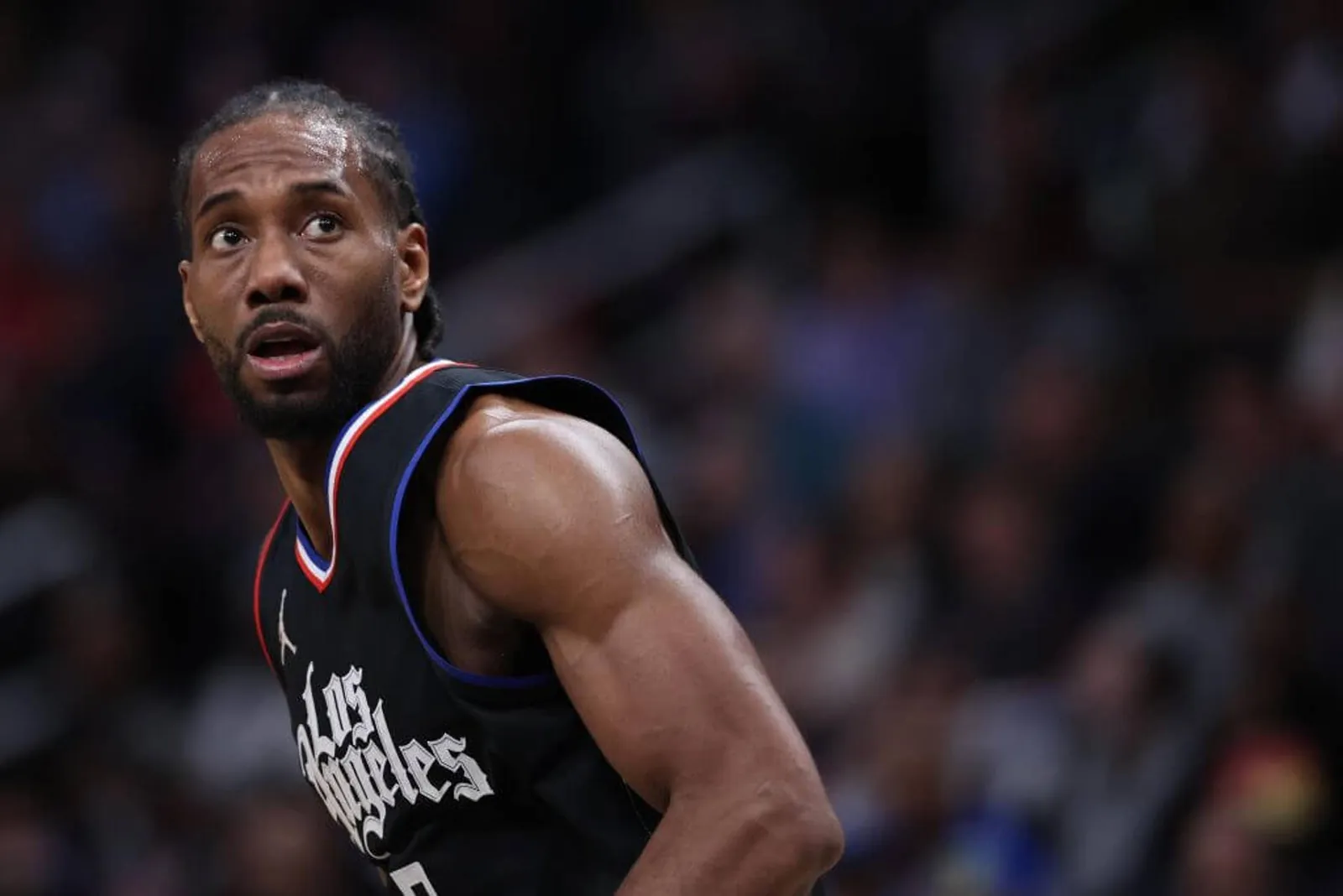 Kawhi Leonard of the LA Clippers with a startled expression on his face.