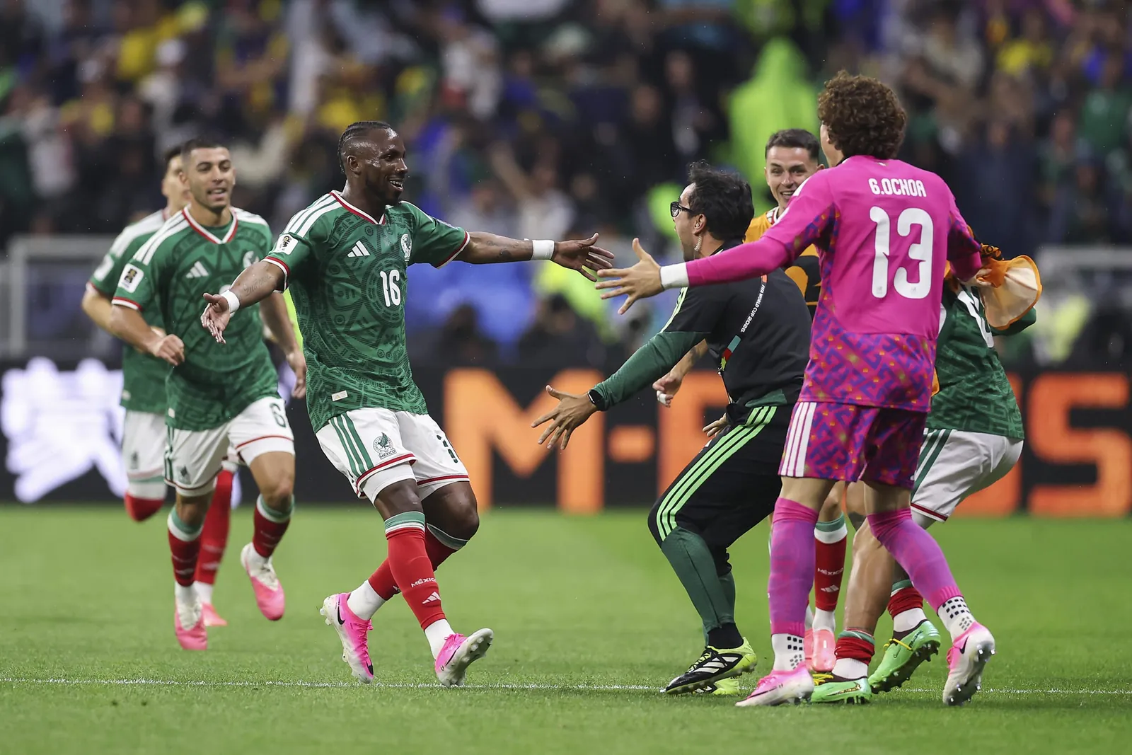 Julian Quinones #16 of Mexico celebrates scoring his team's first goal.
