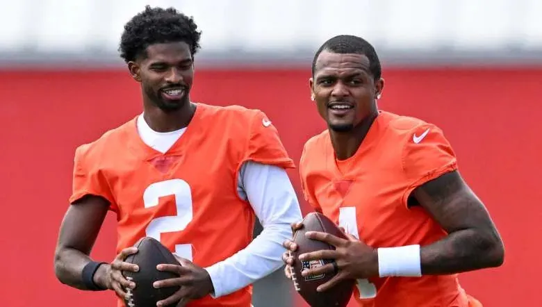 Cleveland Browns quarterbacks Shedeur Sanders and Deshaun Watson.
