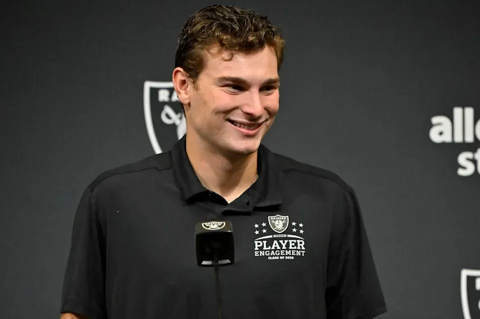 Fernando Mendoza discussed his NFL preseason debut with the Las Vegas Raiders. AP Photo/David Becker