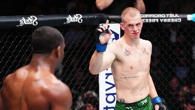 Ian Garry of Ireland reacts against Geoff Neal in a welterweight fight during the UFC 298 event at Honda Center on February 17, 2024 in Anaheim, California. (Photo by Chris Unger/Zuffa LLC