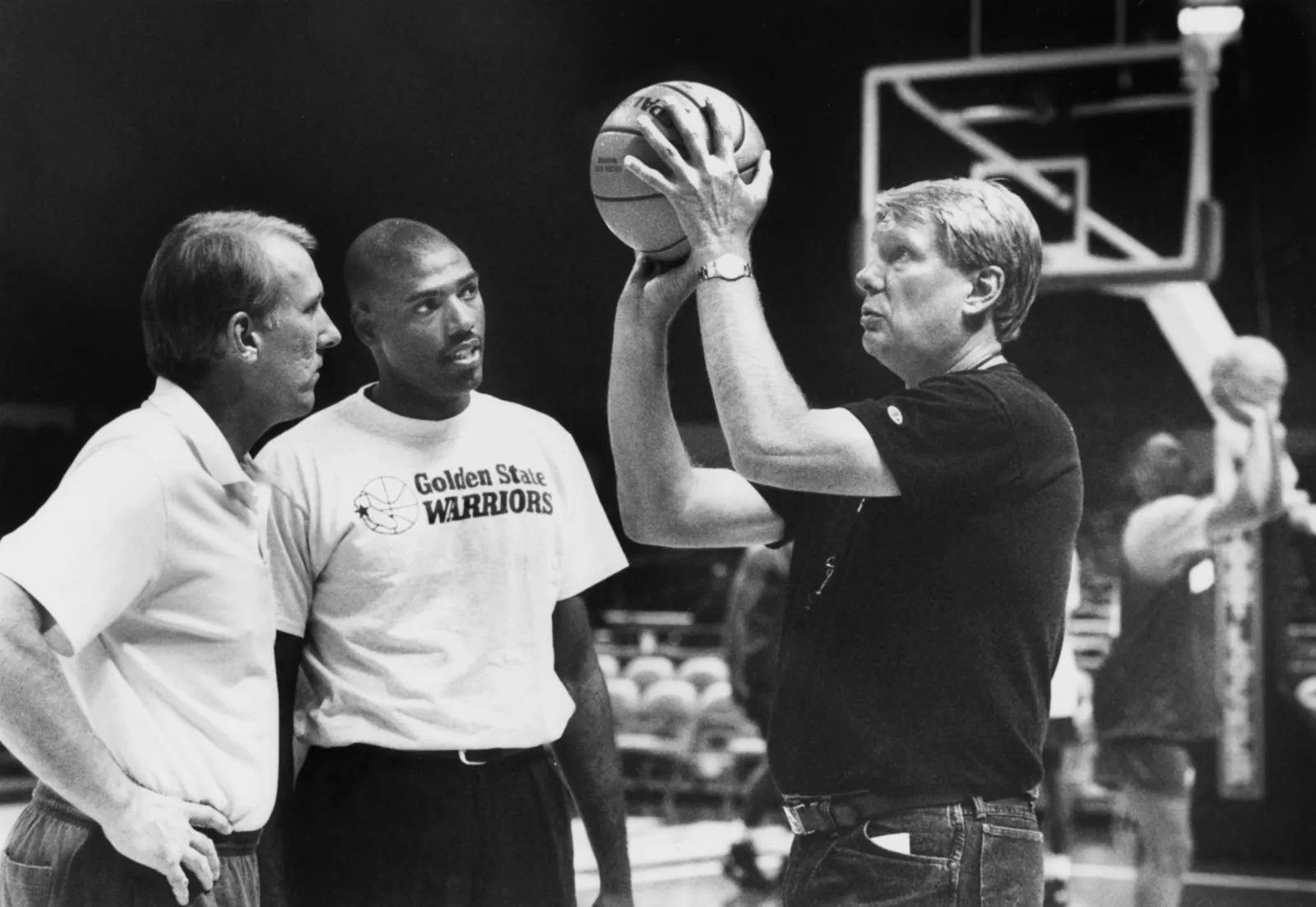 Oakland, CA October 20 - Assistant coach Gregg Popovich, Paul Pressey, and Don Nelson. (Nick Lammers / Daily Review Staff Archives)